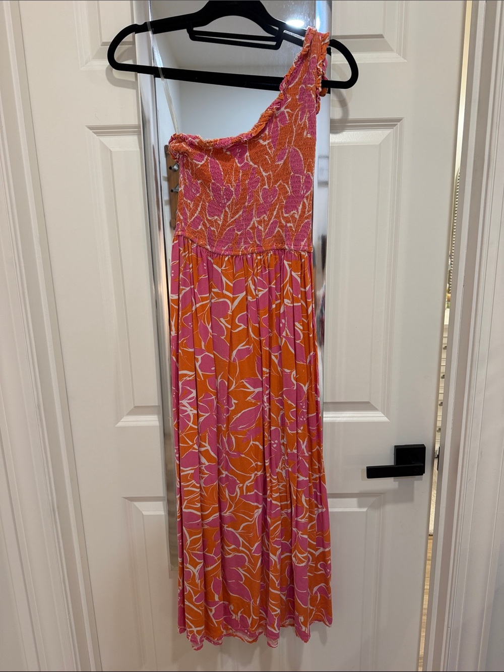 One-Shoulder Pink & Orange Floral Maxi Dress